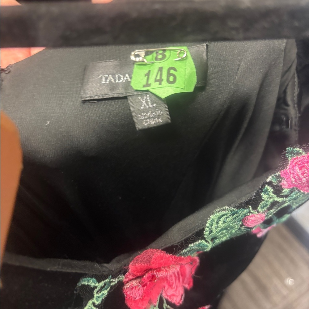 TADASHI Black Dress with Floral Embroidery